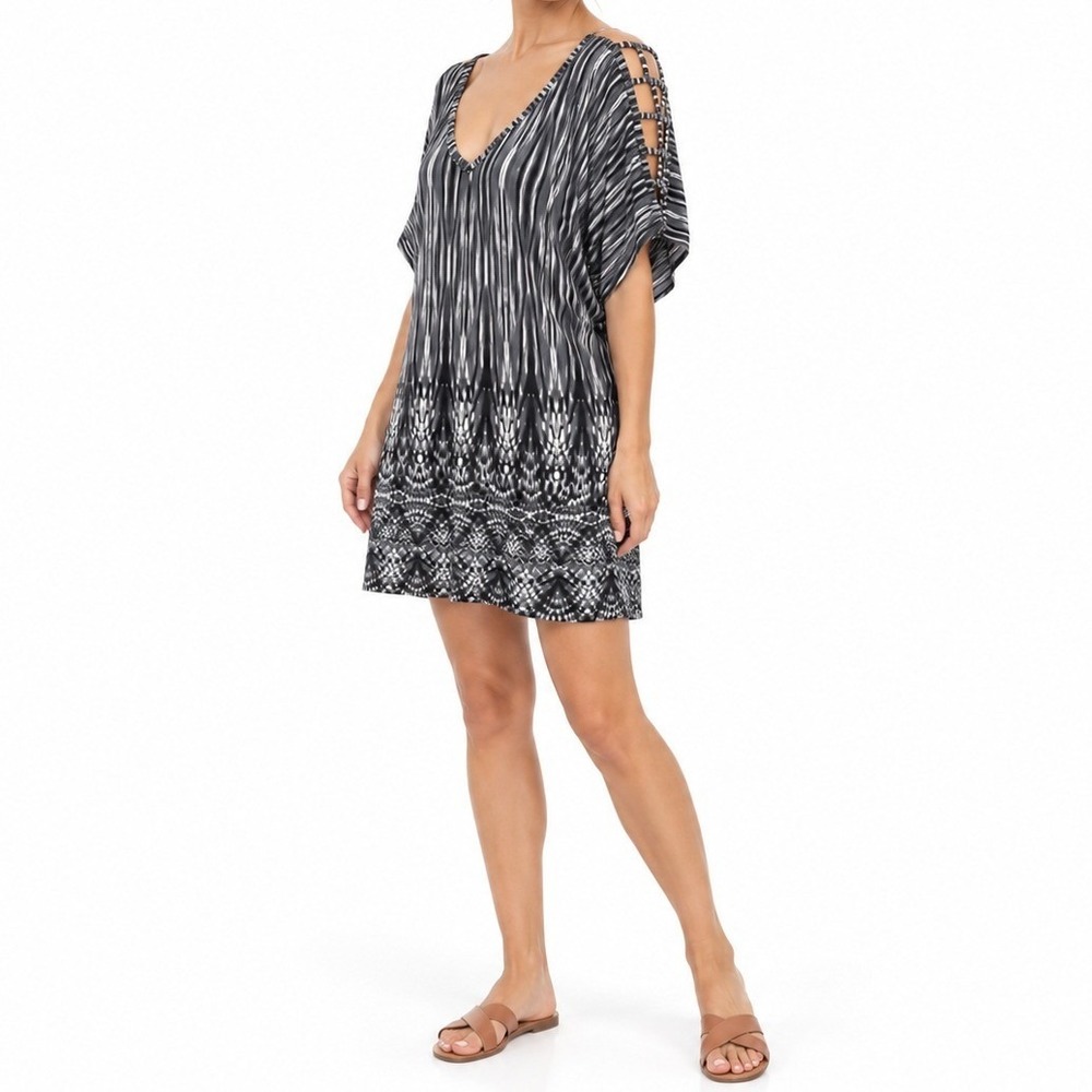 Dotti Swim Cover Up Womens Medium Black White Lattice Back Resort Beachwear
